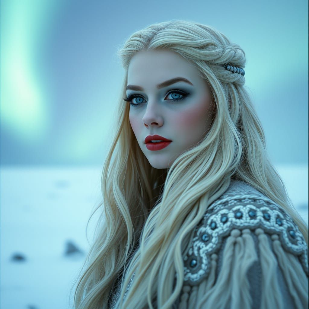 Norse Goddess Freya in Ethereal Winter Wonderland