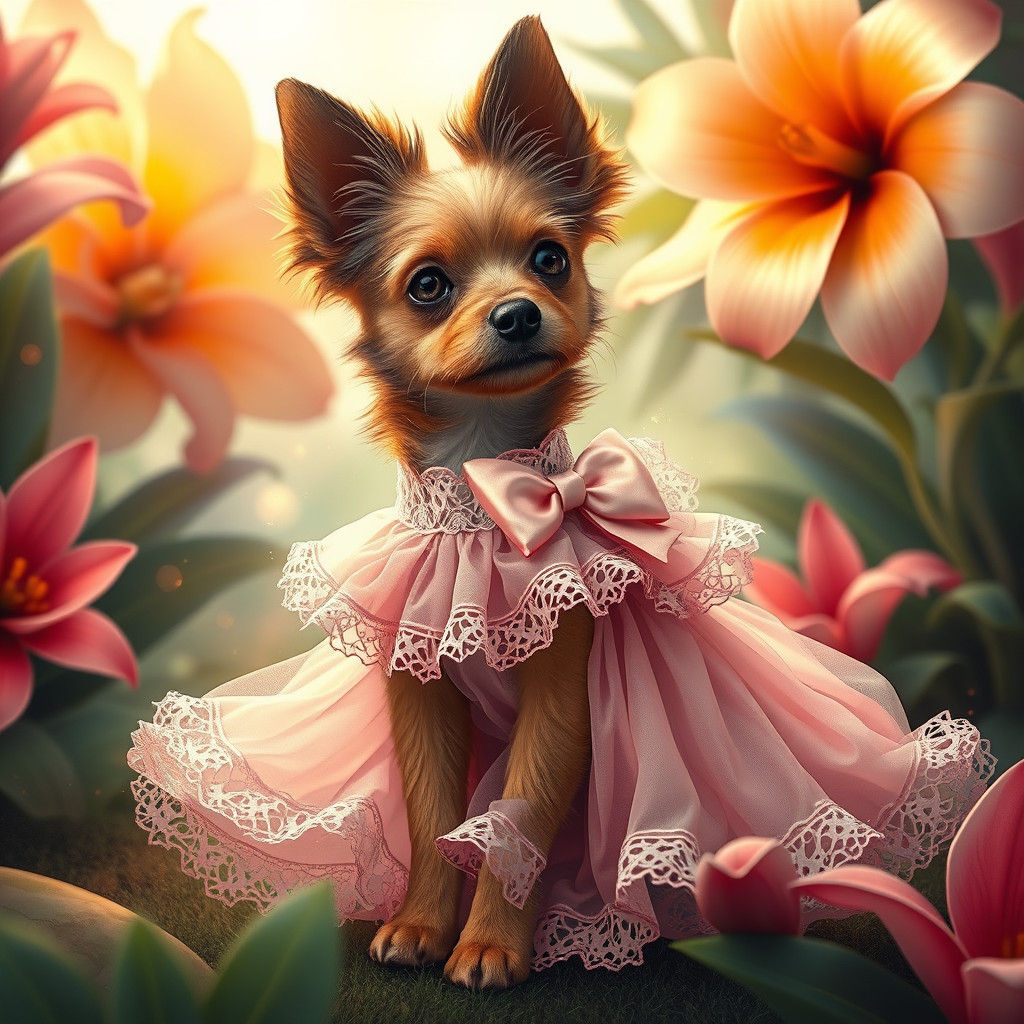 Dog in Pink Dress: Fantasy Concept Art