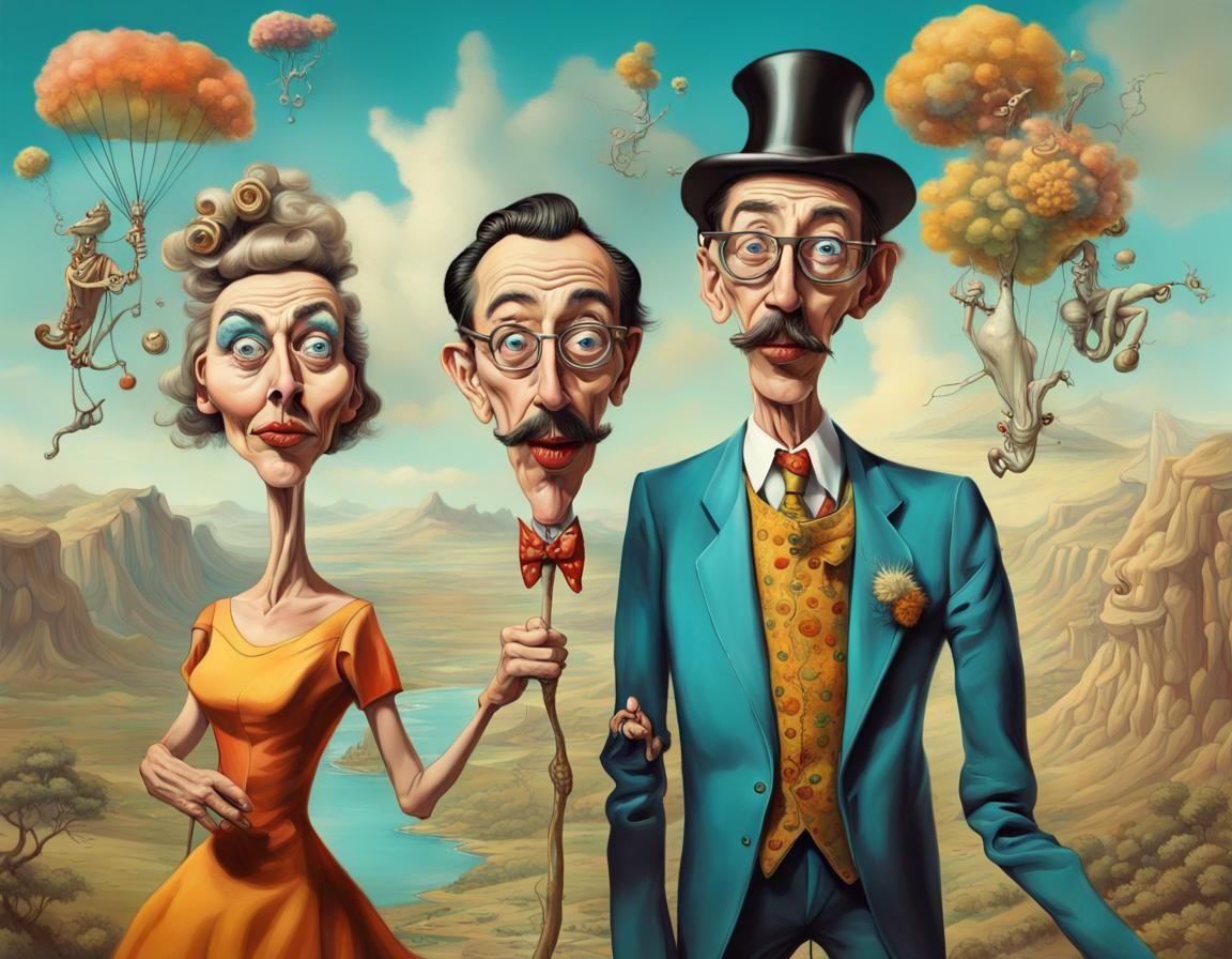 Whimsical Caricature of a Quirky Married Couple