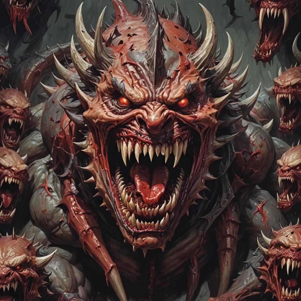 Sinister Snarling Monster with Sharp Teeth