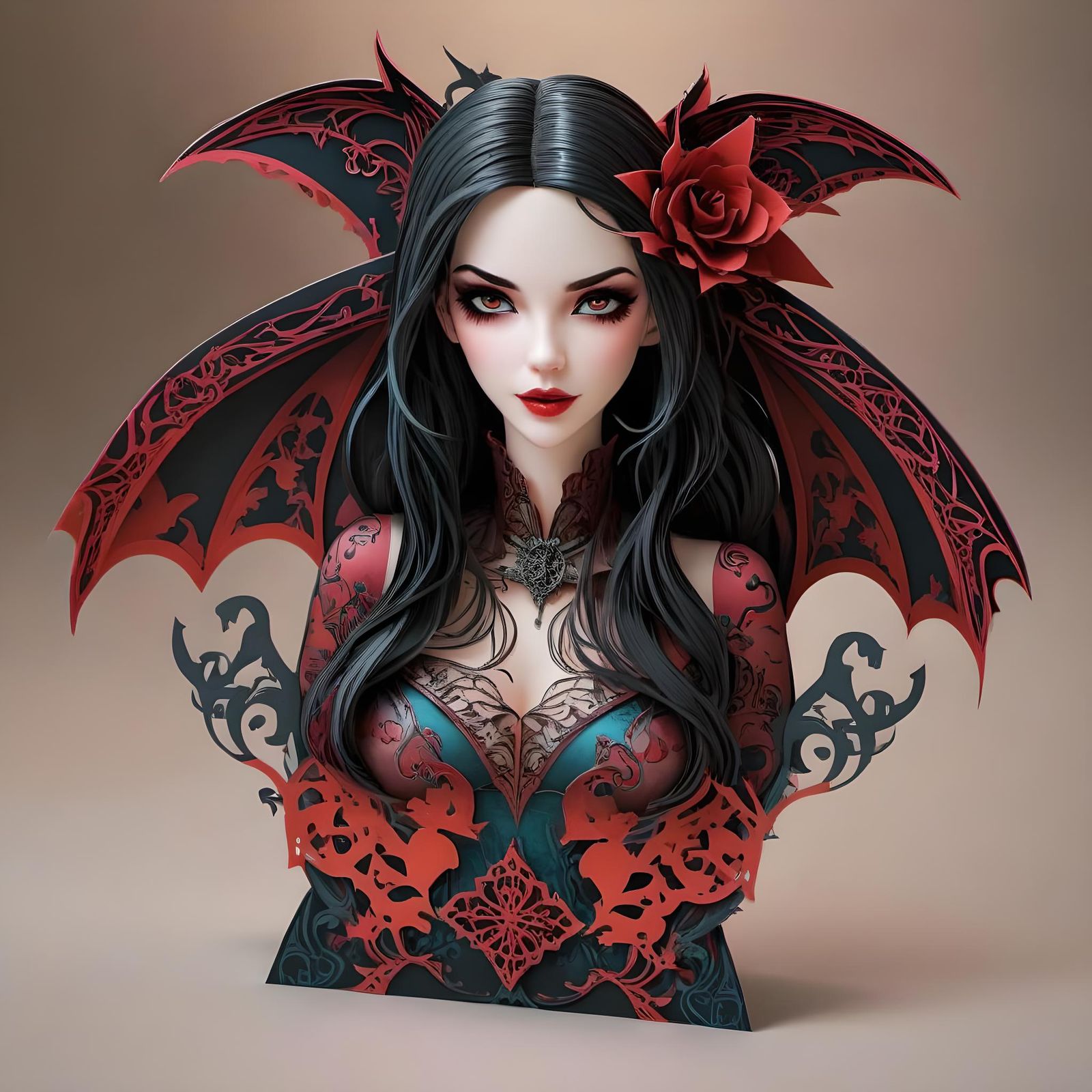Beautiful Female Vampire in 3D Paper Popup Card