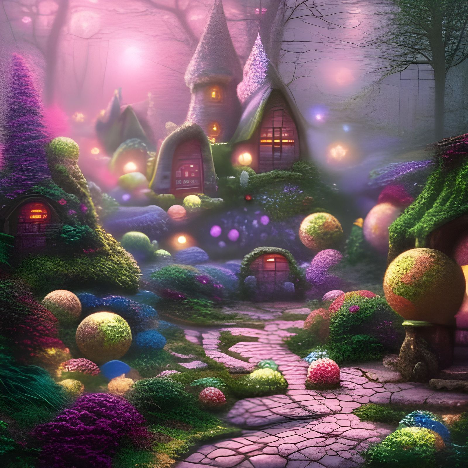 Ethereal Fairy Village in Misty Forest