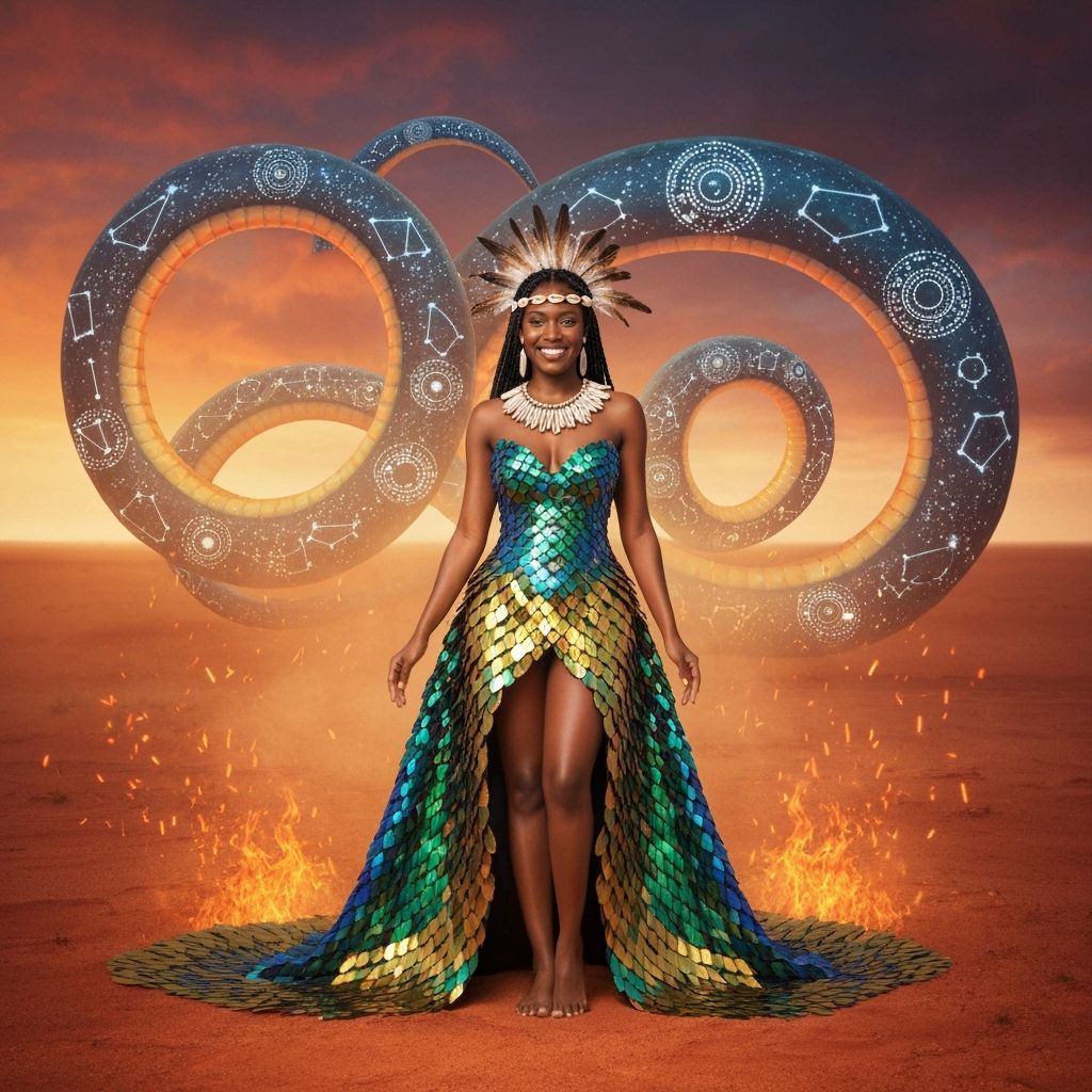 Rainbow Serpent Woman in Iridescent Gown