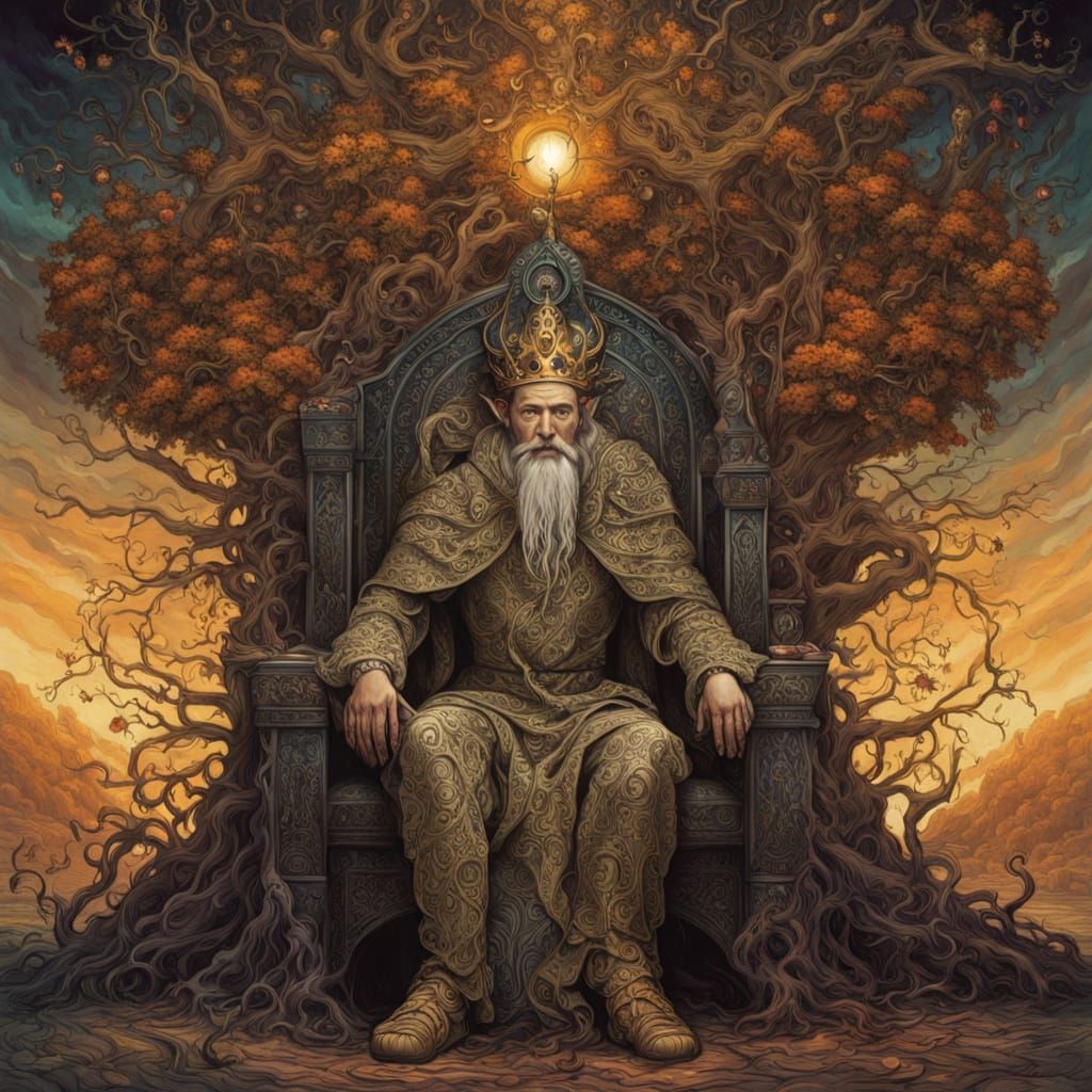 Elven King on Root Throne, Klimt Style