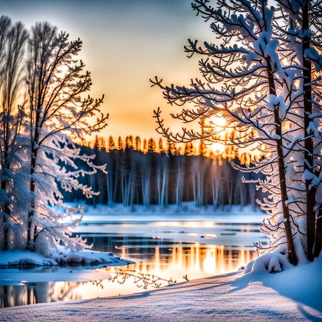 Sunrise Over Frozen Lake: Professional Photography