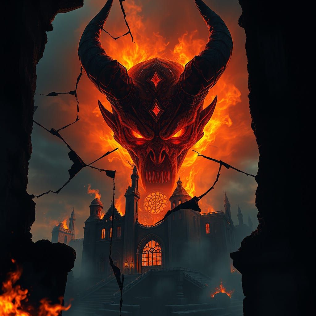 Glowing Embers Cast Fiery Gaze Through Burning Edifice