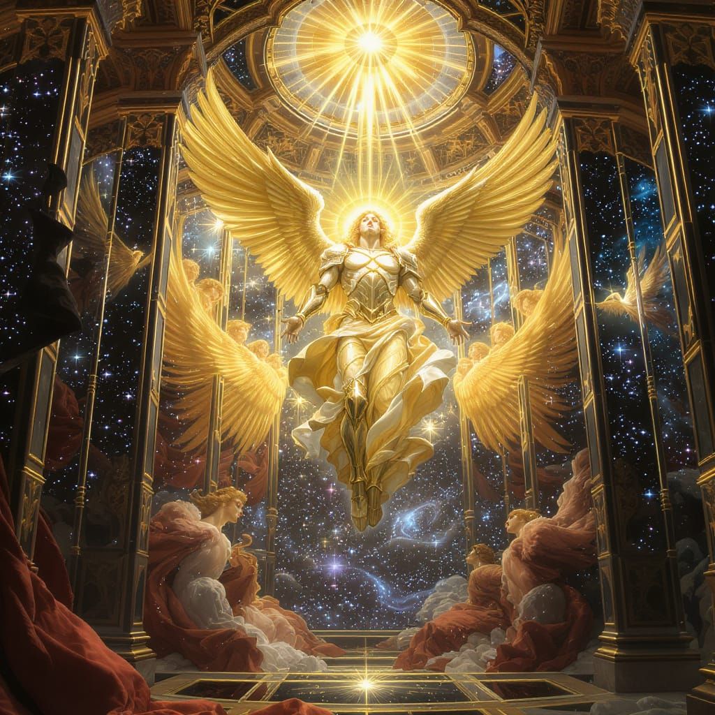Archangel Michael Triumphant in Celestial Hall of Mirrors