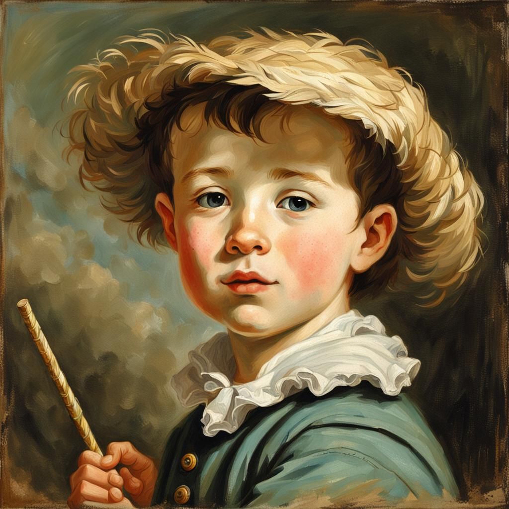 Charming Freckled Boy Portrait in Rococo Style