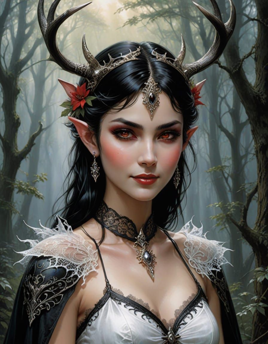 Elf Maiden with Antlers, a Luis Royo Painting