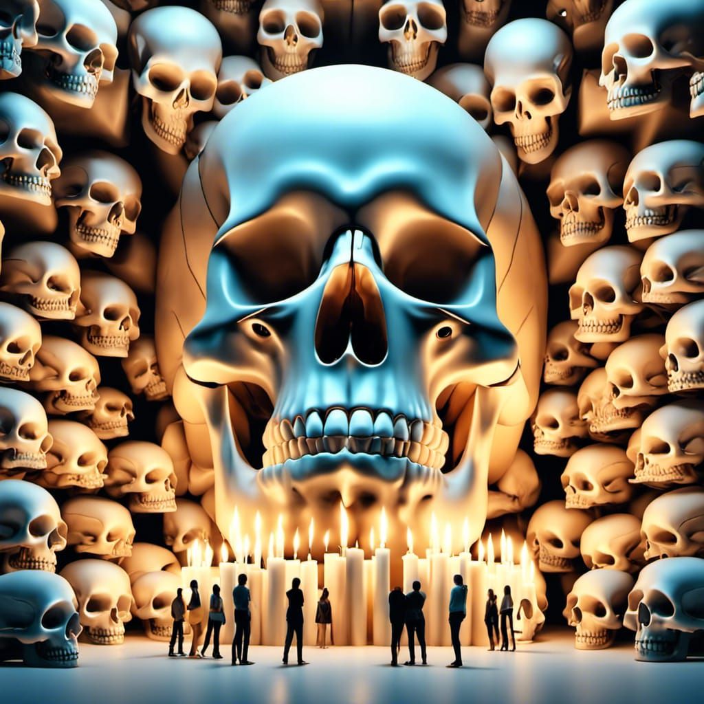 Surreal Cube of Dia de los Muertos Skulls