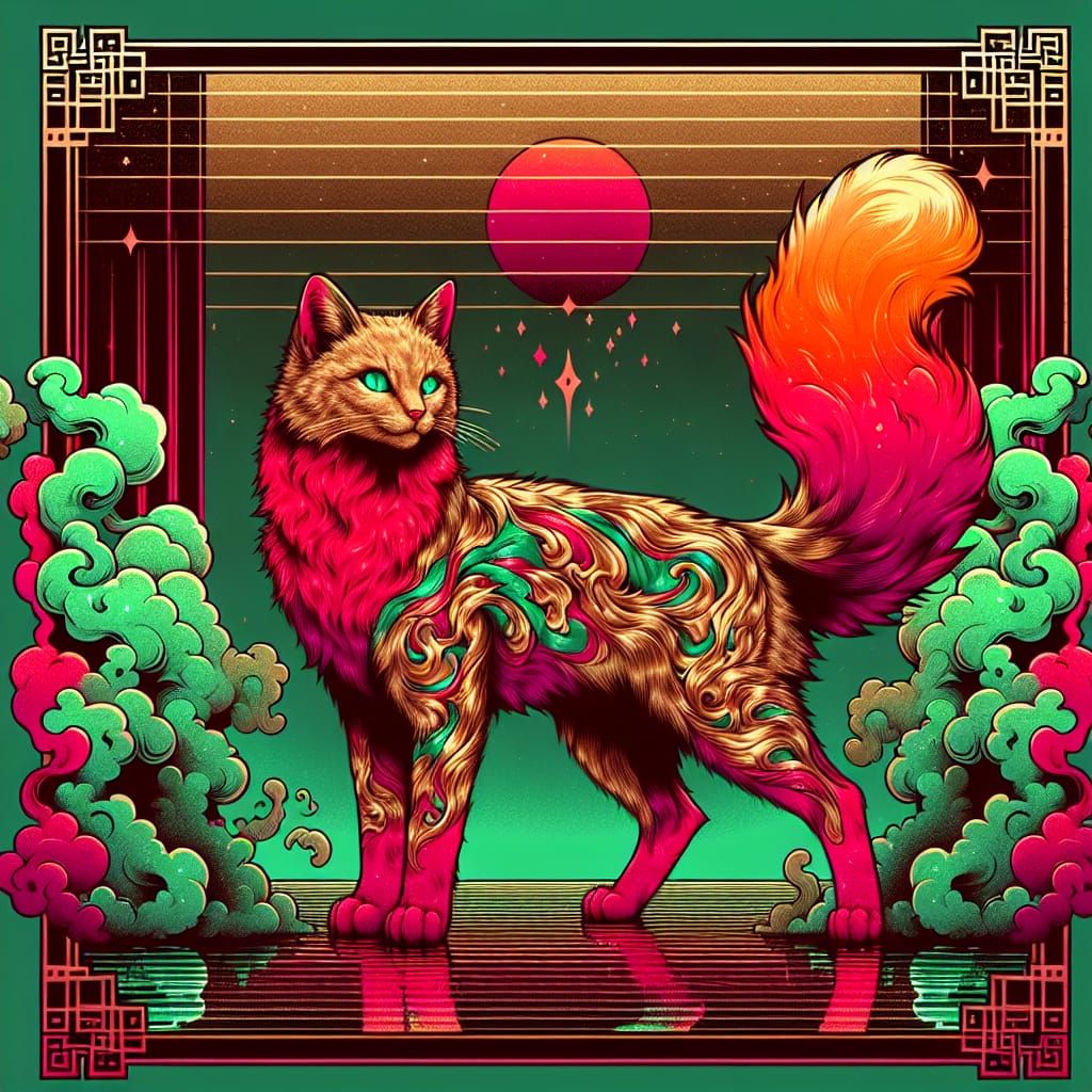 Synthwave Feline in Vaporwave Atmosphere