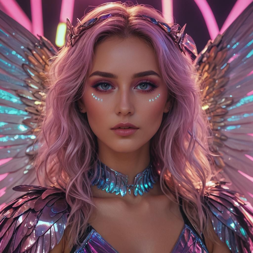 Surreal Synthwave Goddess with Ethereal Wings
