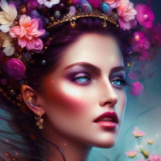 Black Fire Princess Portrait in Detailed Matte Painting Styl...