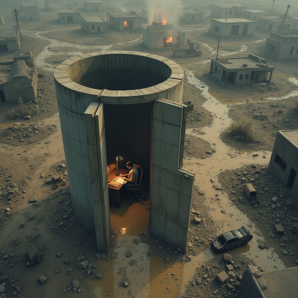 Dystopian Battlefield Aerial View in Industrial Style