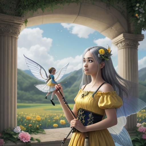 Hispanic Fairy Blooms a Flower with Magic Wand