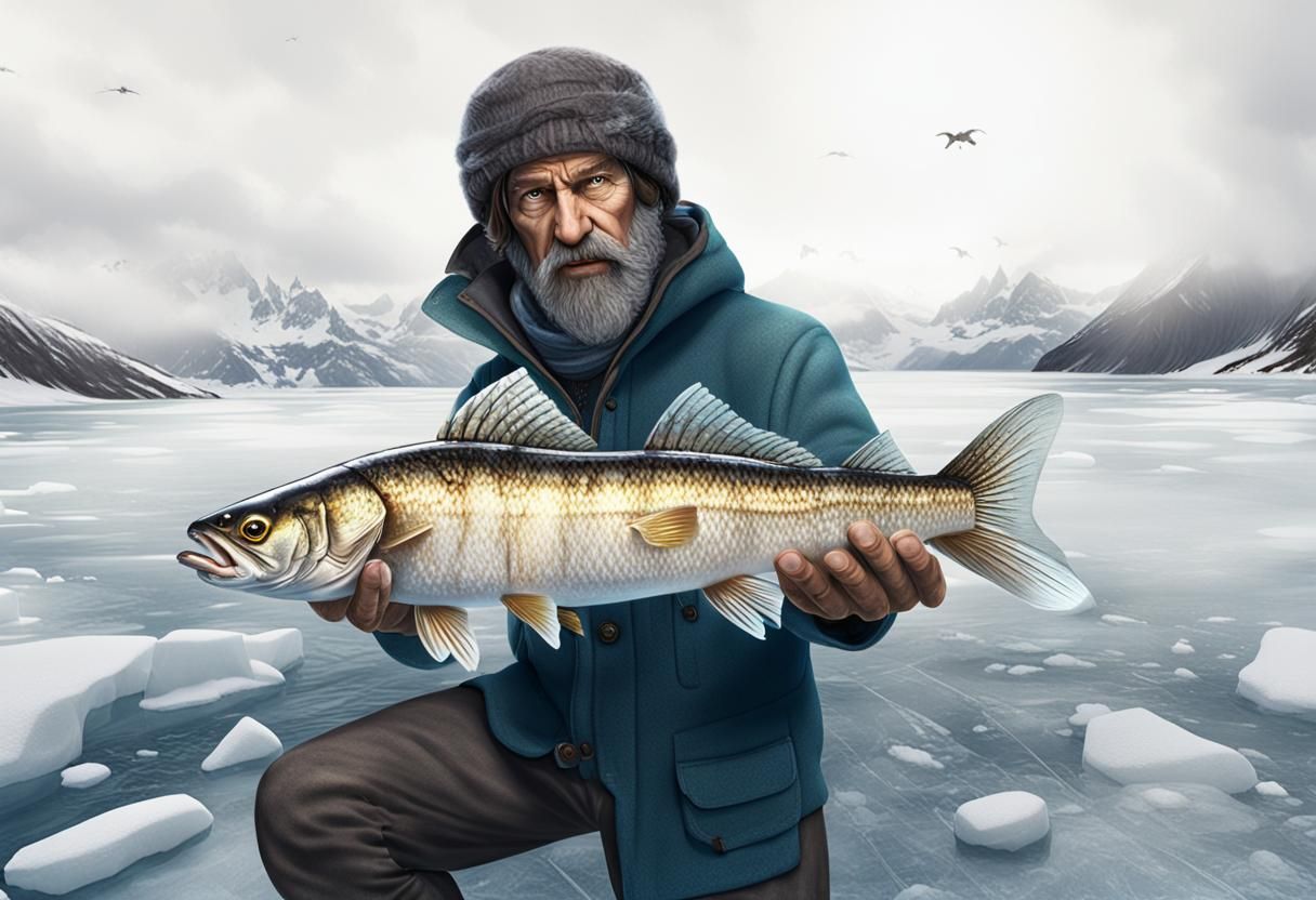 Ice Fisherman in Winter Landscape: Fantasy Concept Art