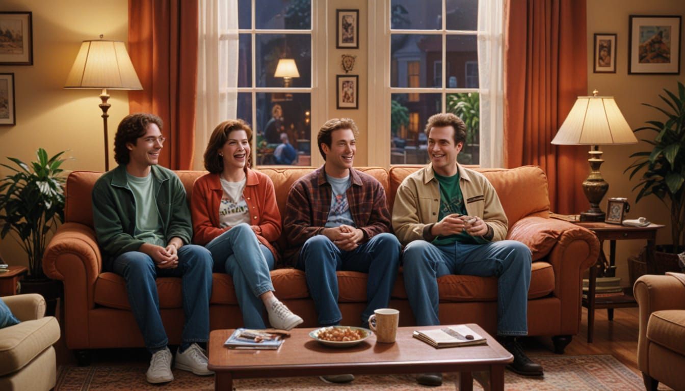 90s Sitcom Apartment with Iconic Characters