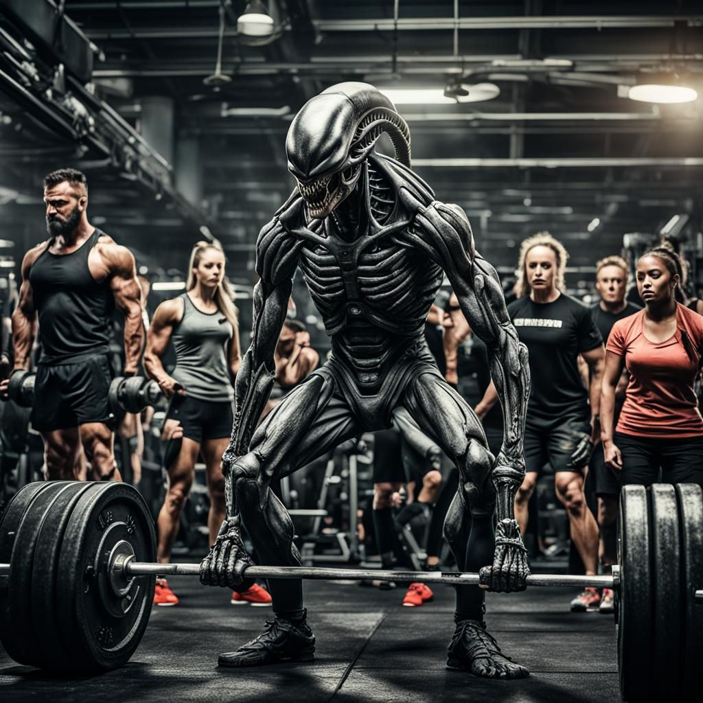 Xenomorph Powerlifting in HR Geiger Style Gym