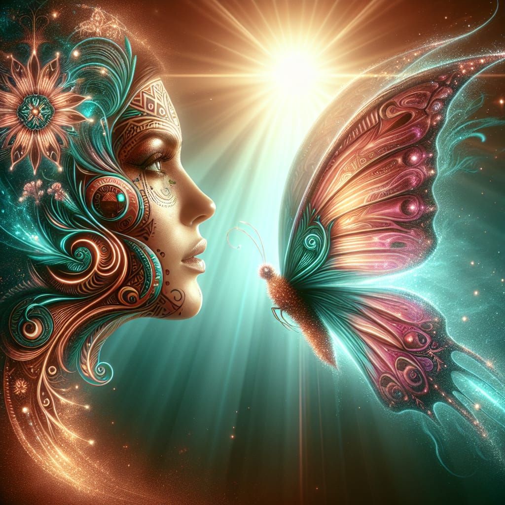 European Woman with Tattoo and Butterfly in Fantasy Art