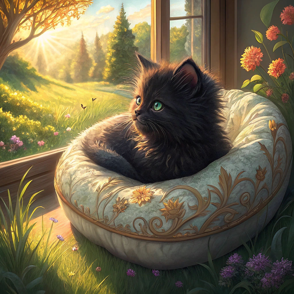Black Kitten Basking in Sunlight: a Photorealistic Scene