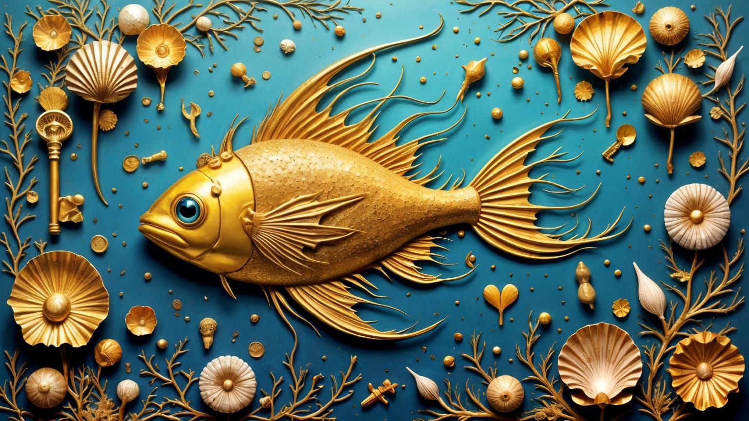 Surreal Phantom Fish Collage in Impasto Gouache Style