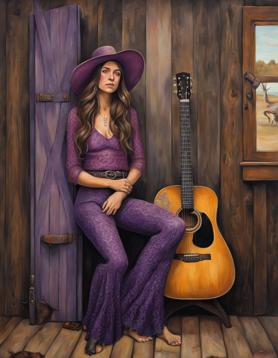 Bohemian Country Girl Poses by Barn Door