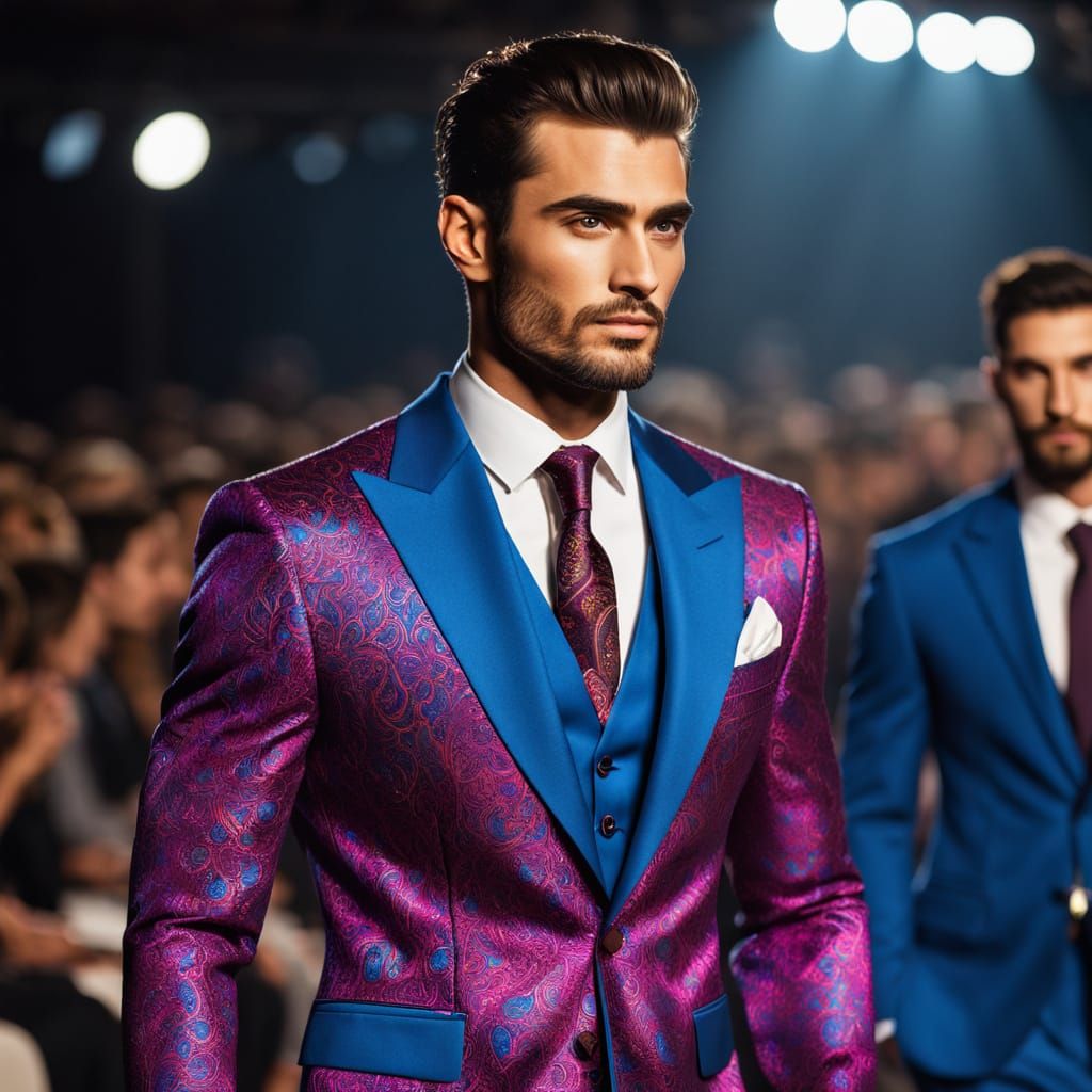 Confident Arab Male Fashion Model Struts Down Runway in Vibr...
