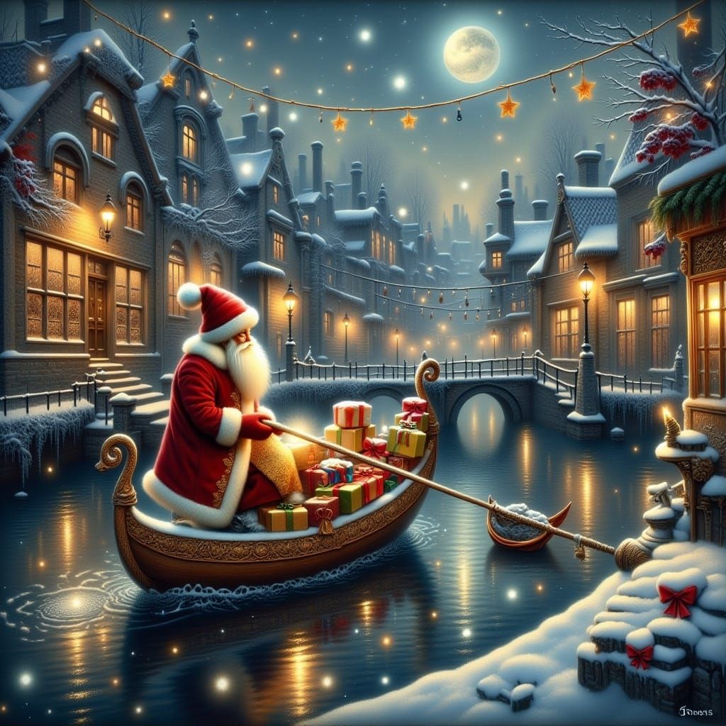 Whimsical Victorian Santa Claus in a Colorful Winter Wonderl...