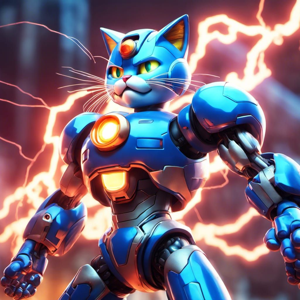 Cyborg Megaman Cat with Lightning in 8K