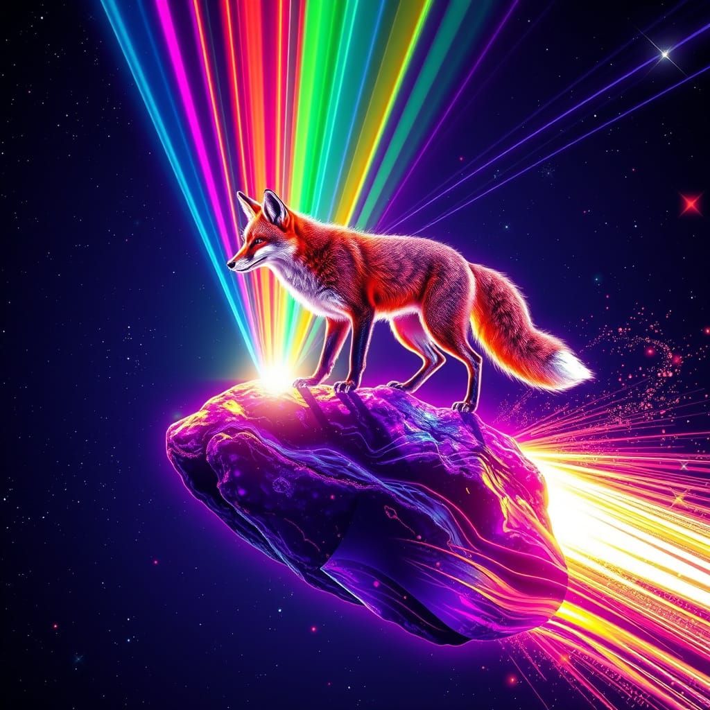 Psychedelic Fox of Lasers and Light in Deep Space