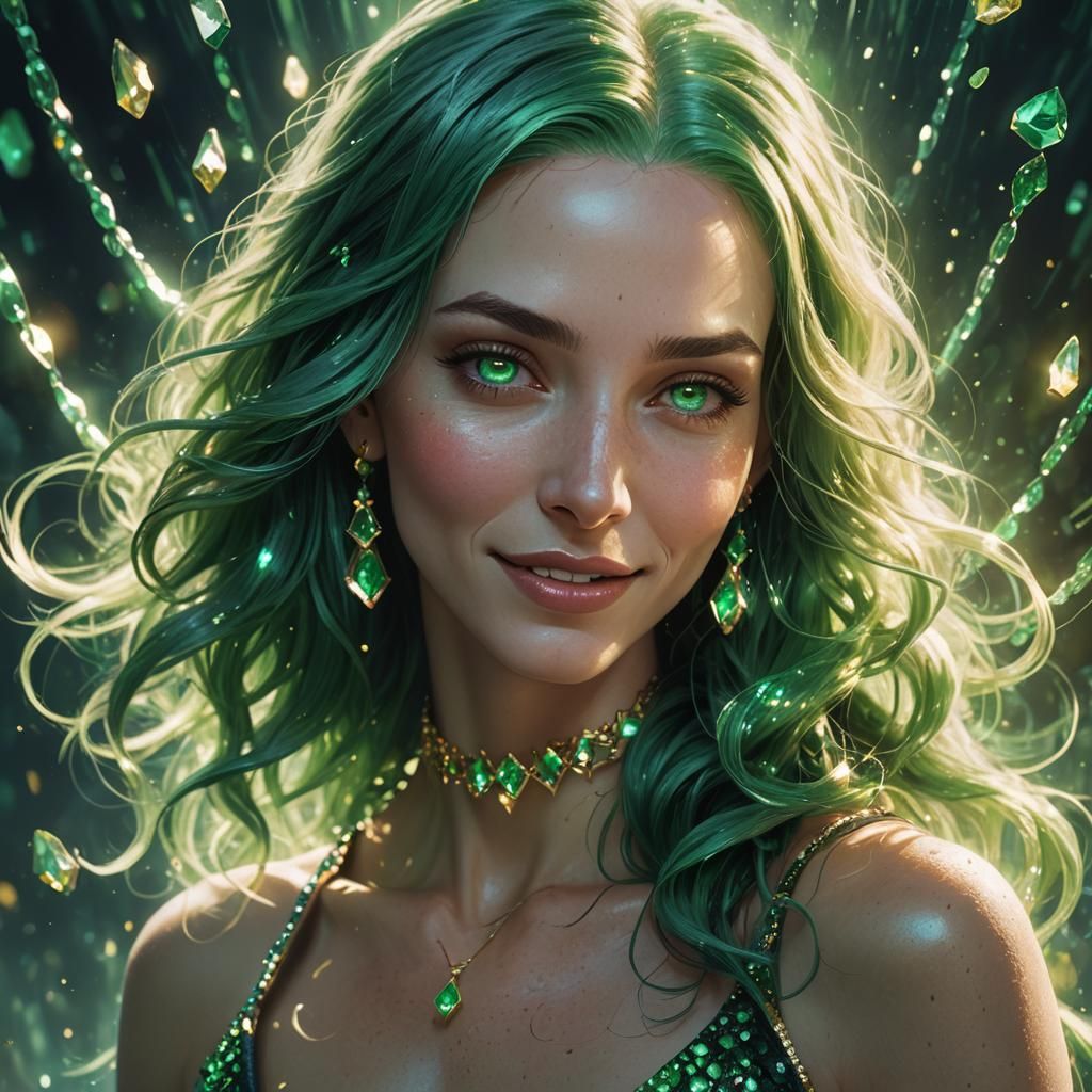 Emerald Woman Portrait in Dramatic Lighting