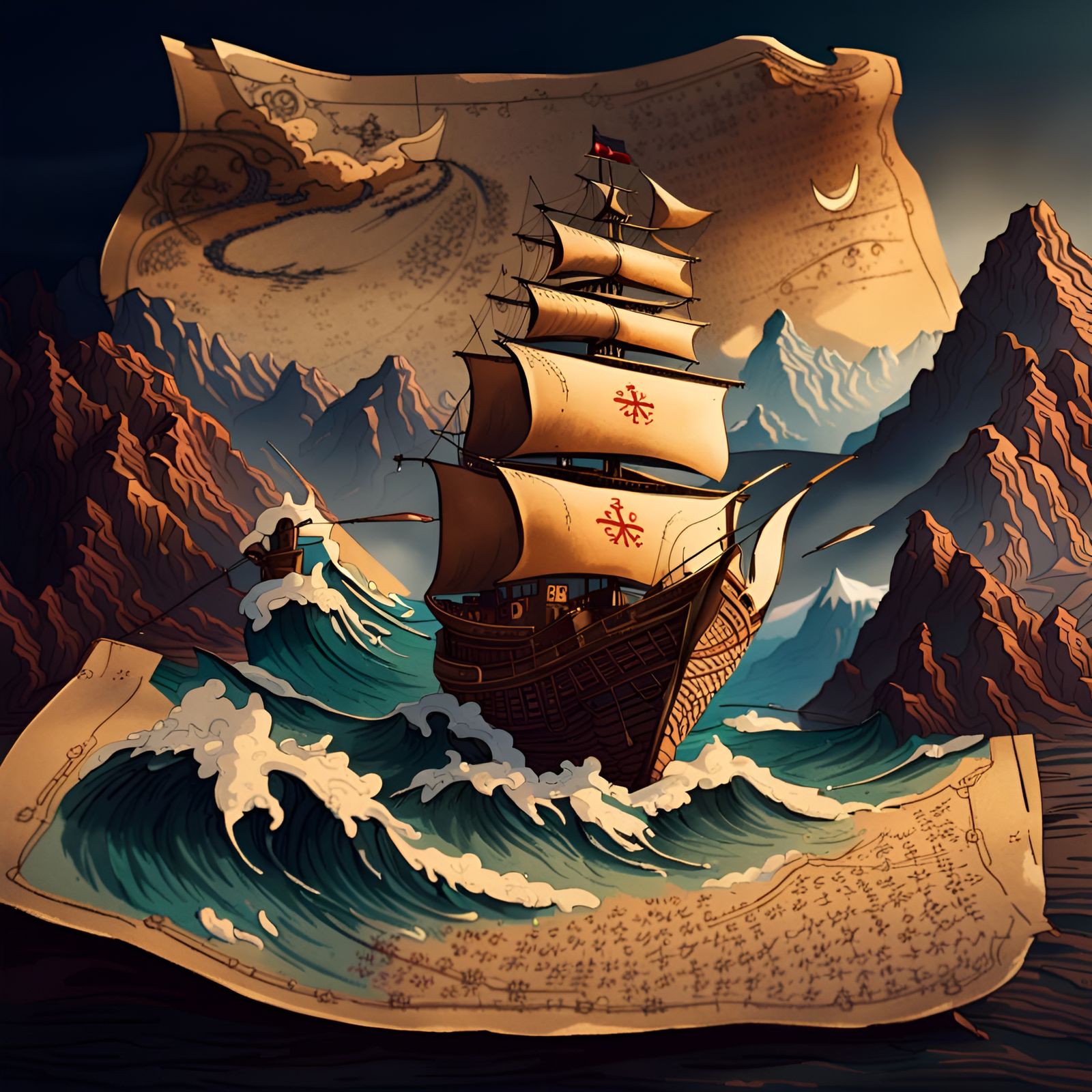 Japanese-Style Treasure Map in Detailed Matte Painting