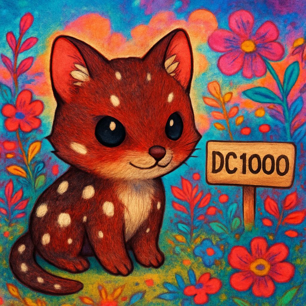 Chibi Cat-Quoll in Surreal Floral Landscape