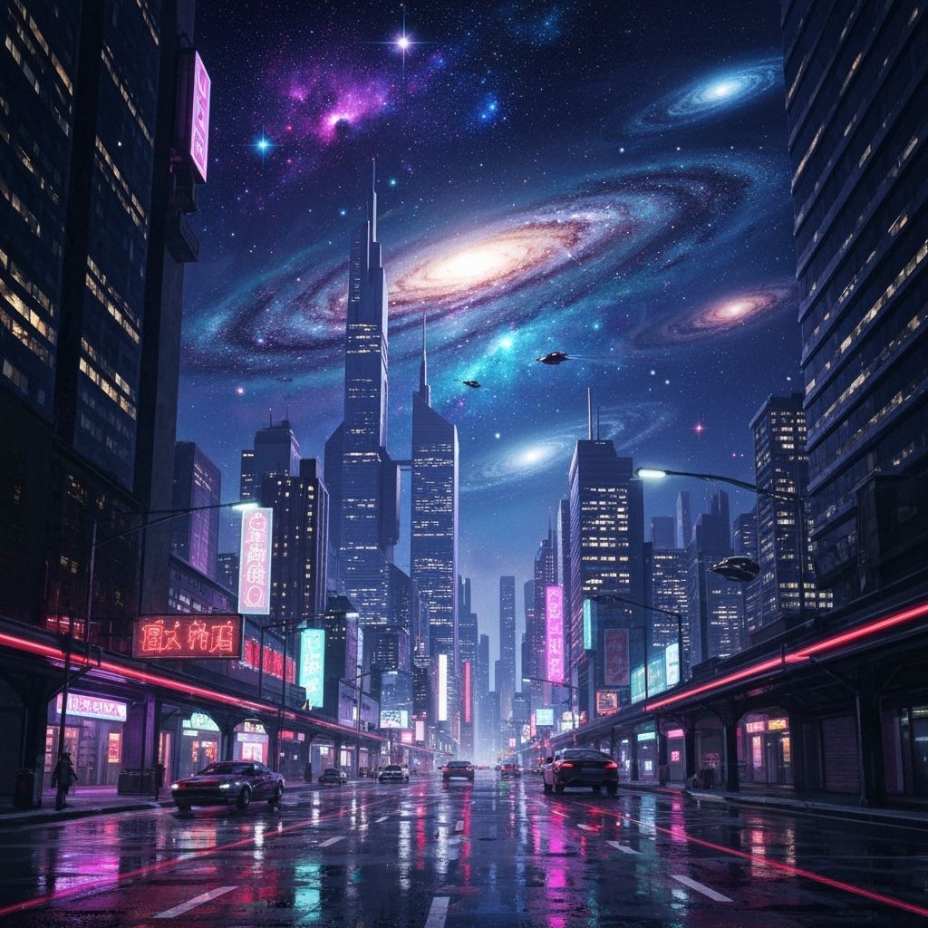 Futuristic Cityscape at Night in Neo-Noir Style