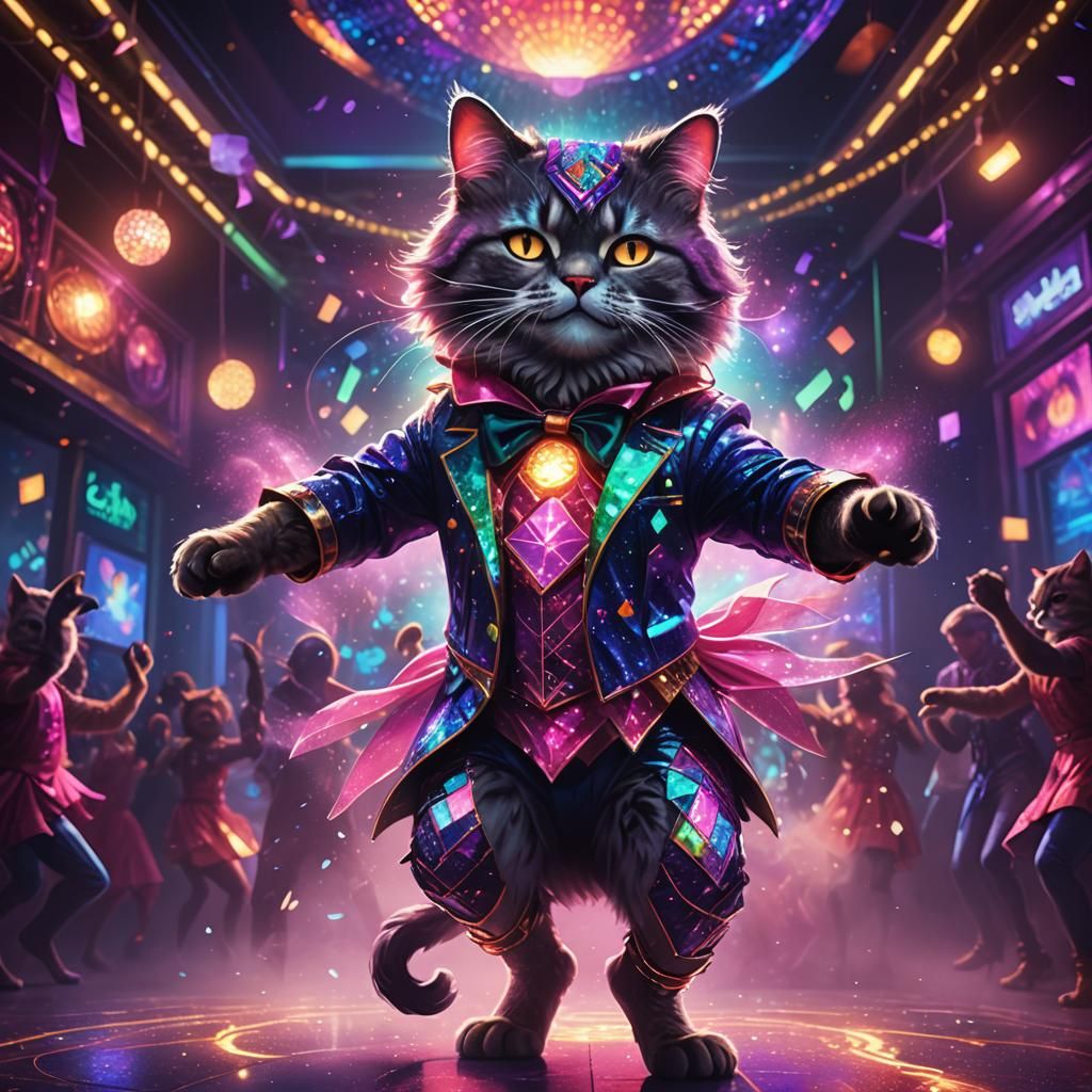 Disco Dancing Cat in a Glittering Ballroom