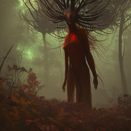 Extraterrestrial Alien Forest with Orange Flowers