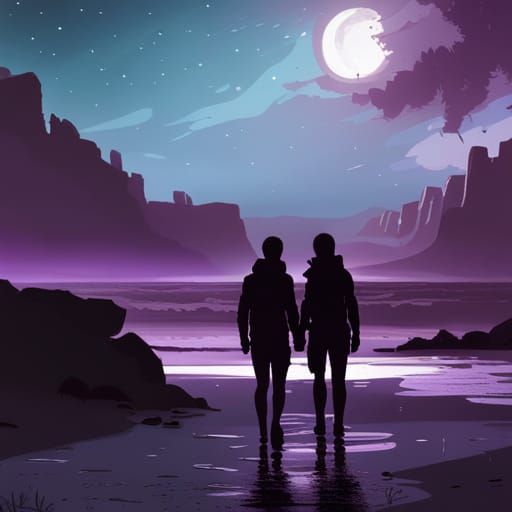 Royal Purple Ocean Under Starry Night in HDR