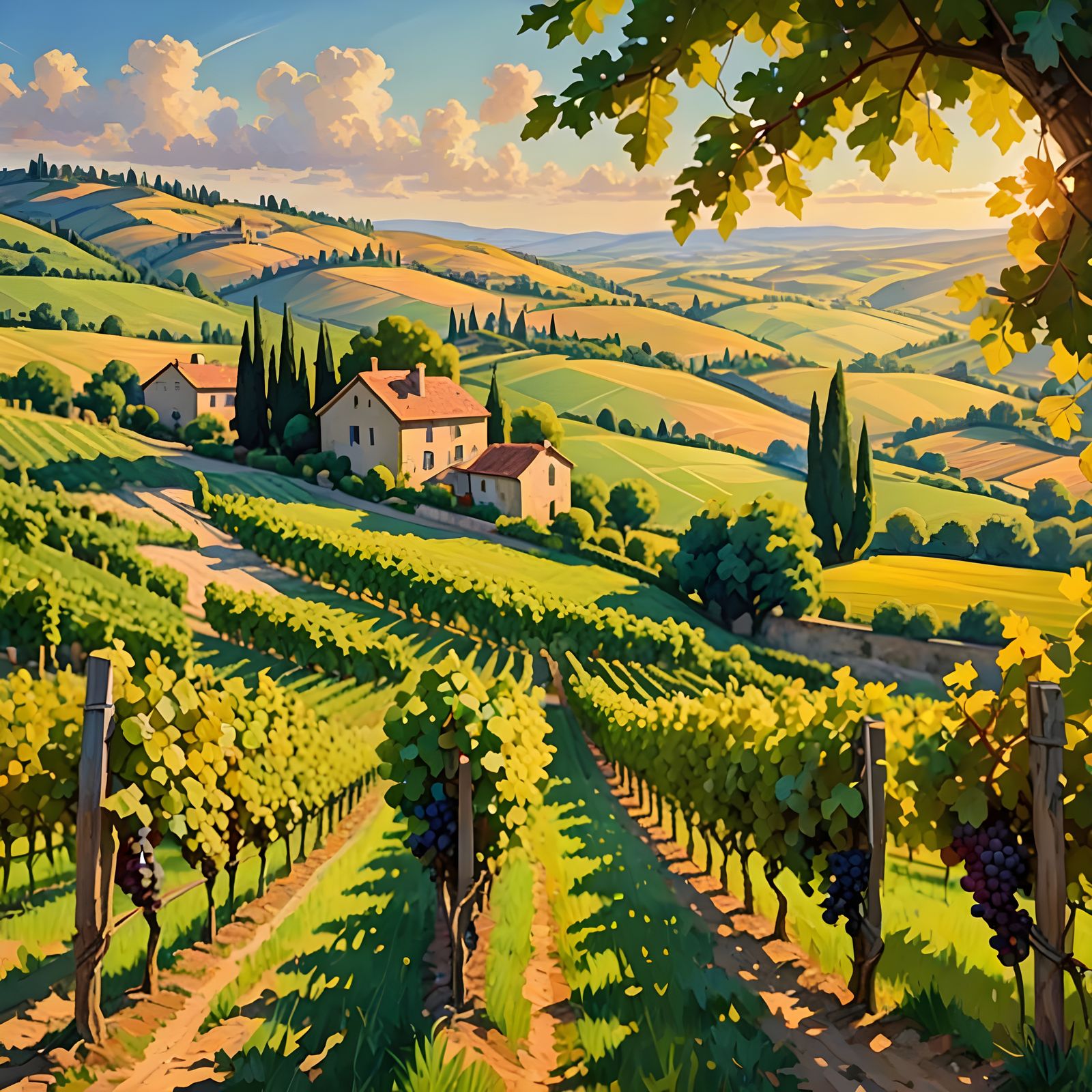 French Vineyard Landscape with Ripe Grapes