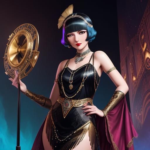 Glamorous Flapper Posing in Art Deco Style