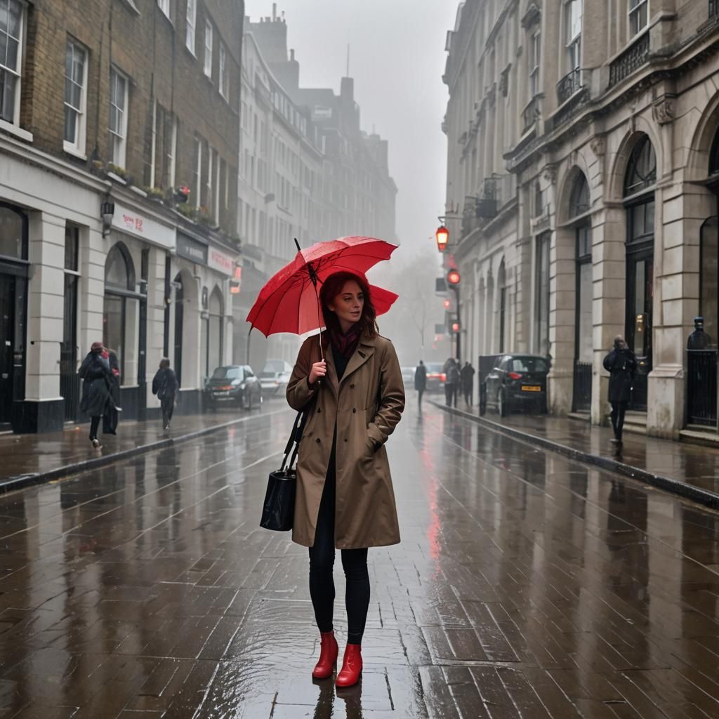 Rainy London Street Scene in Detailed Matte Painting Style
