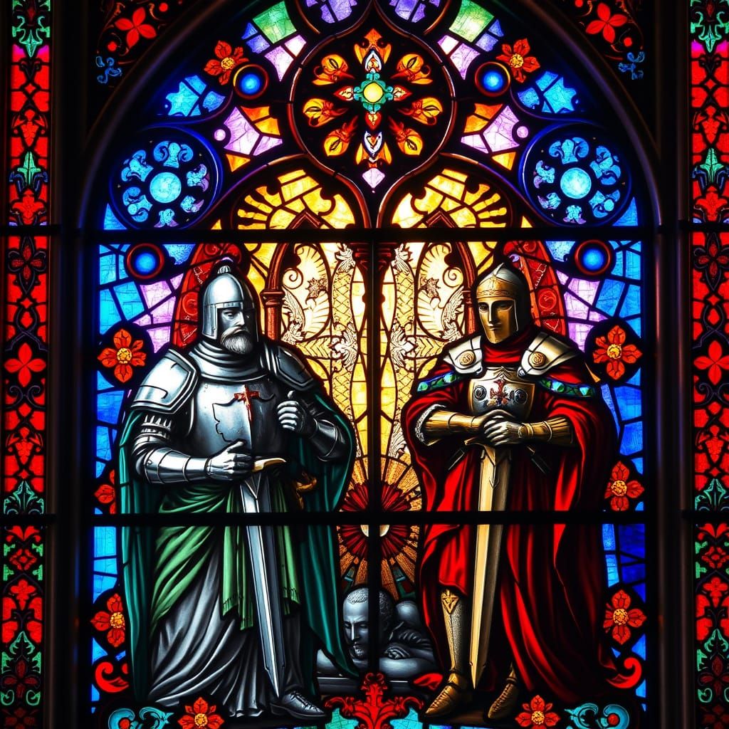 Stained Glass Knights in Medieval Gothic Style