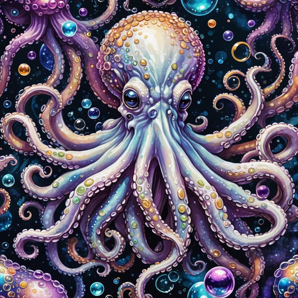Iridescent Octopus in Cosmic Astral Scene