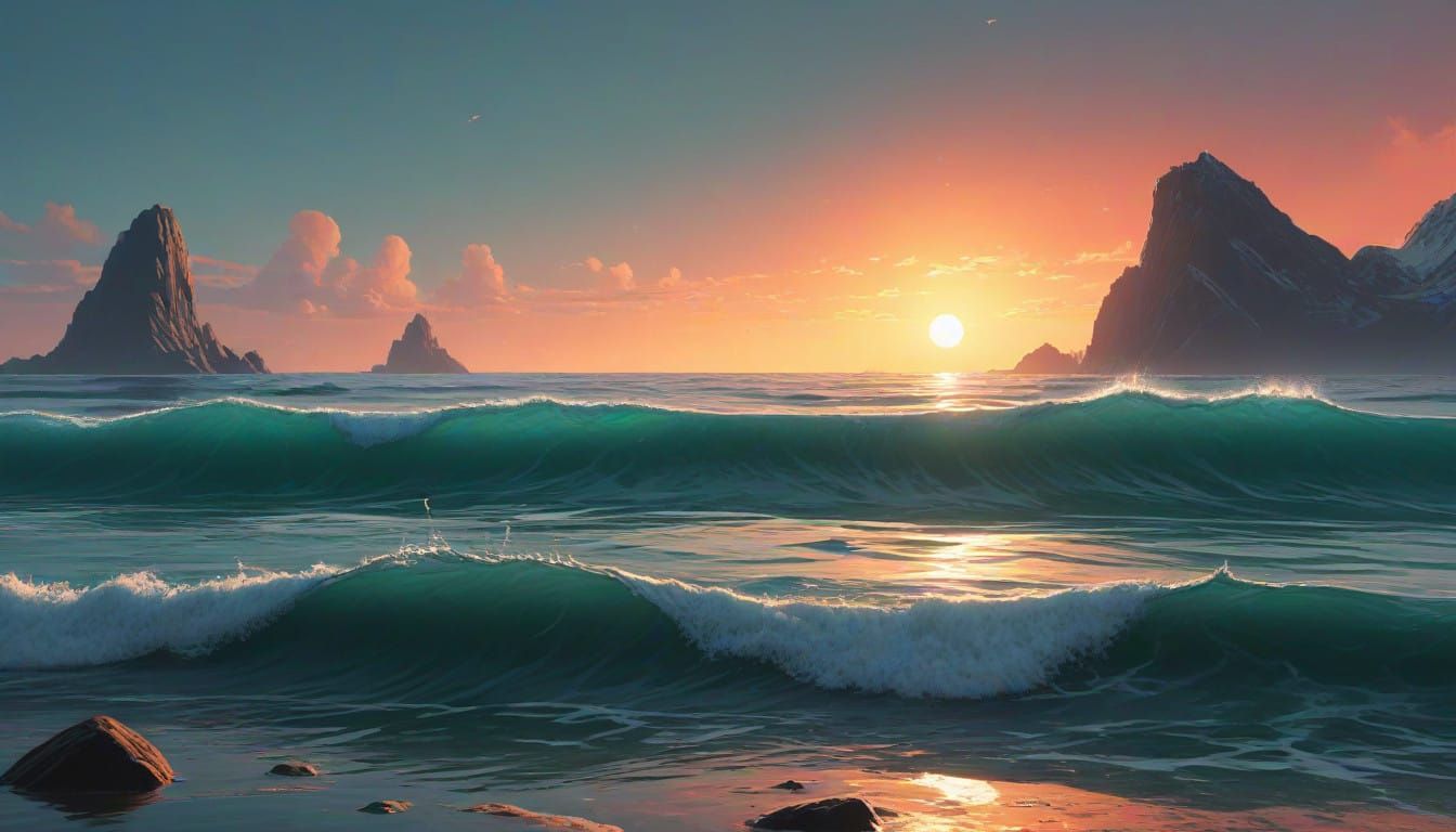 God Amidst Crystal Clear Waters in Vibrant Hyperrealism