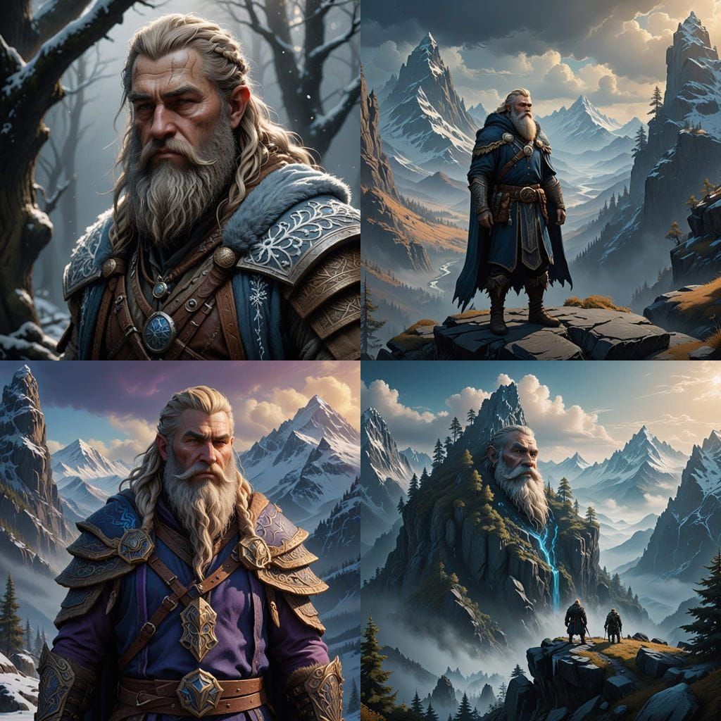 Mystical Dwarf Druid in Frosty Mountain Realm