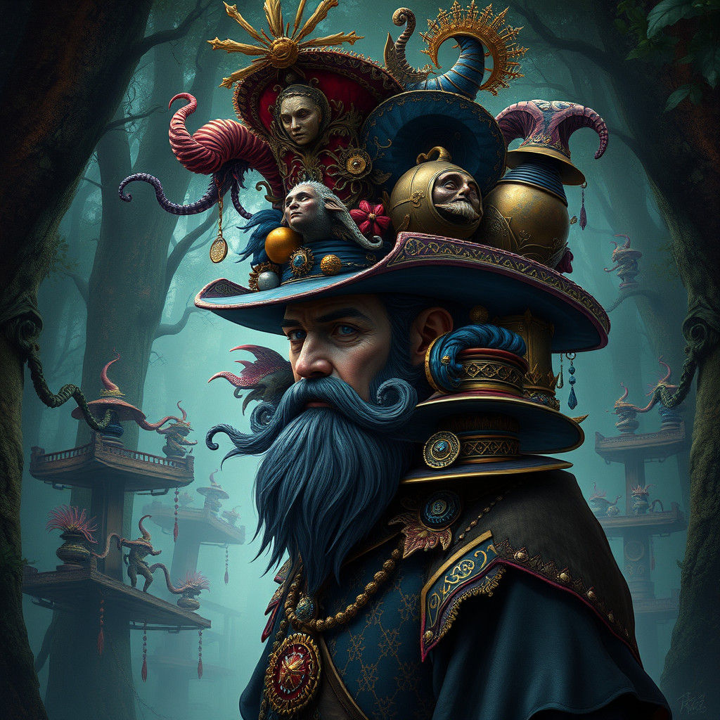 Mystical Gentleman in Many Hats, Fantasy Concept Art