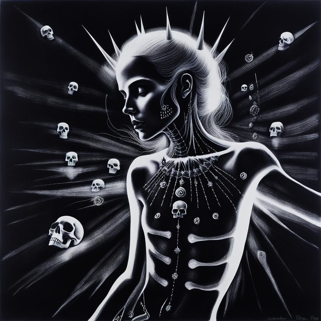 Goth Woman in Pain: Surreal Crayon Drawing