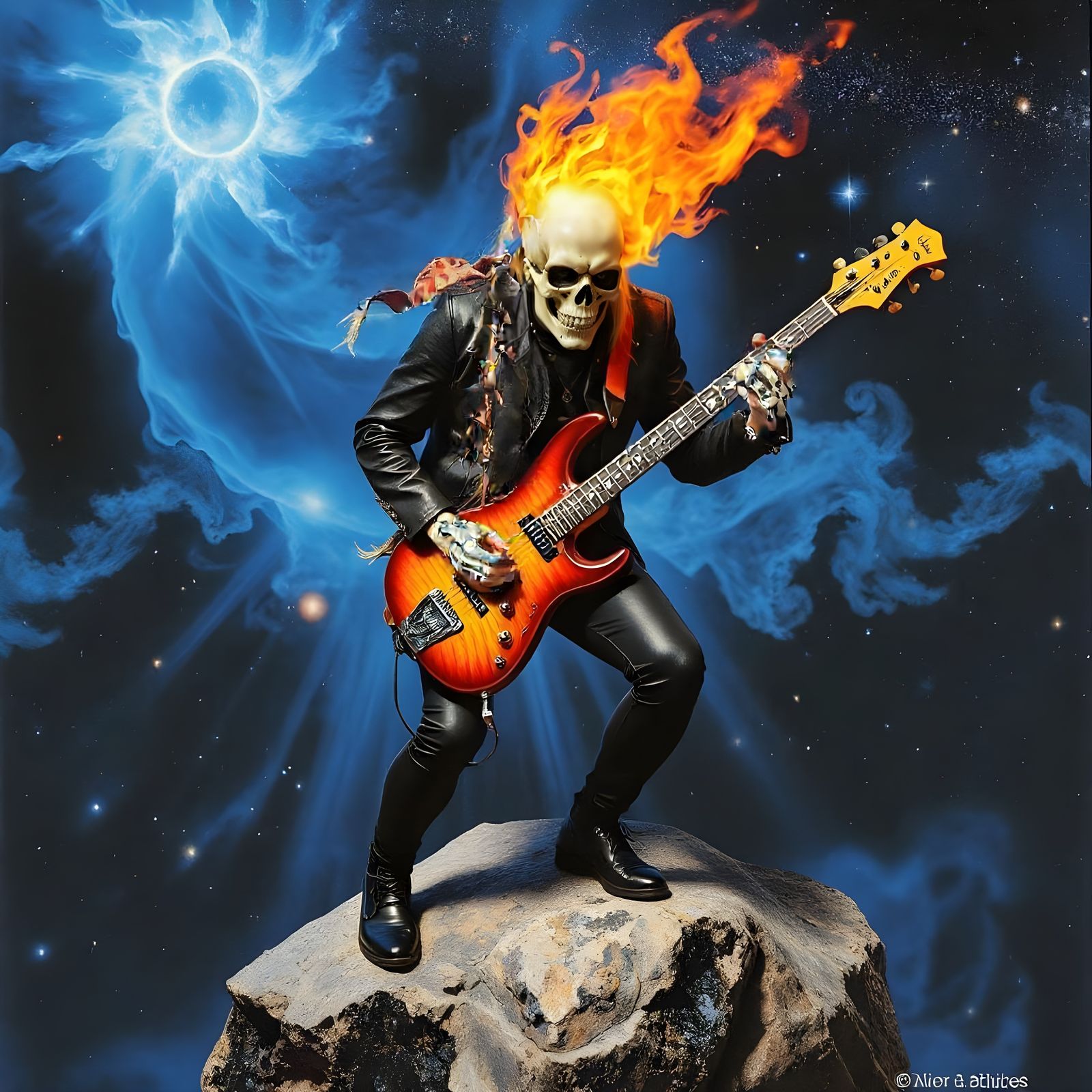 Rocking Ghost Guitarist in Cosmic Stance