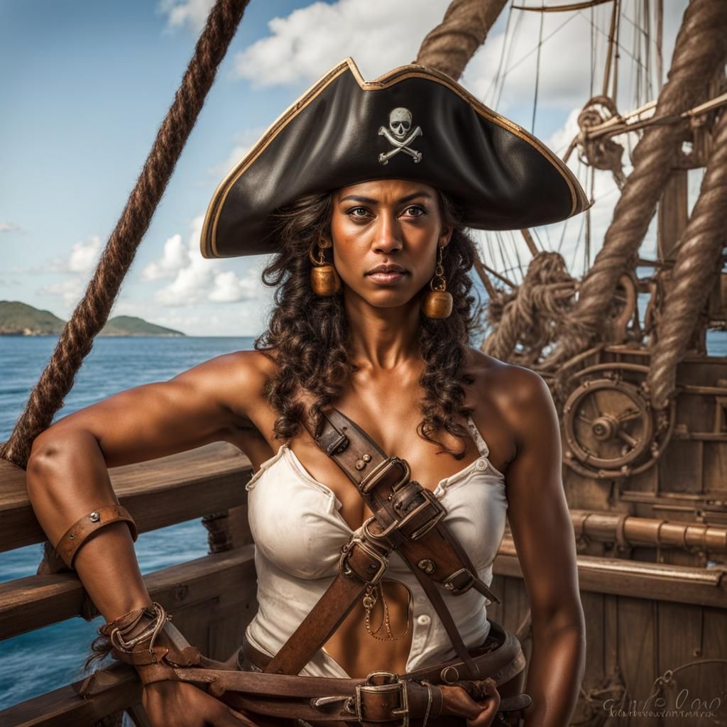 Caribbean Pirate Portrait on Ship Bow