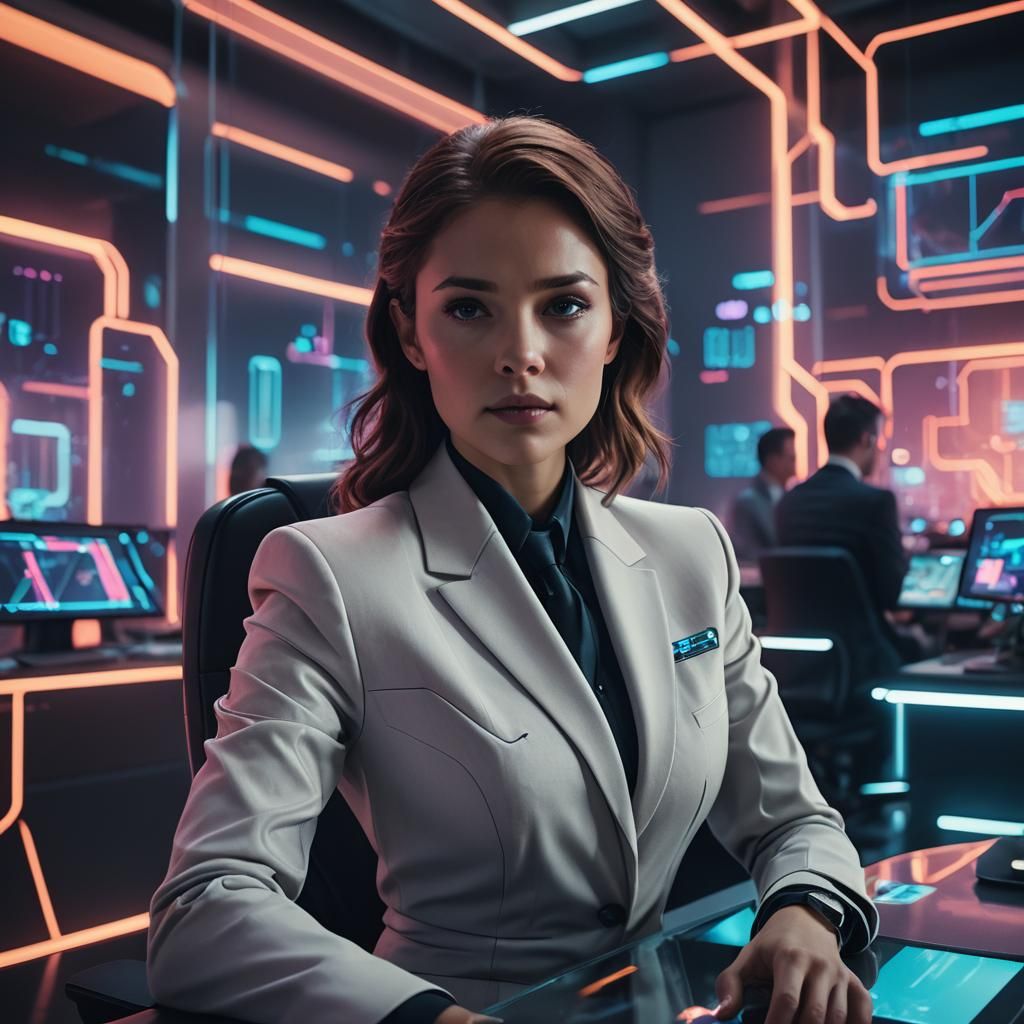 AI Agent Monitors Data in Futuristic Office