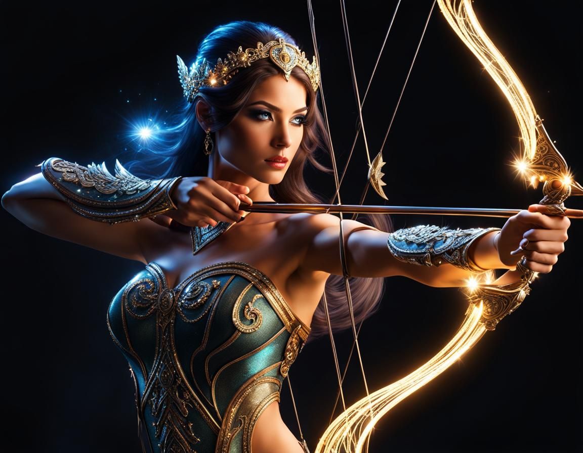 Divine Angel Archer Shooting Luminous Arrows